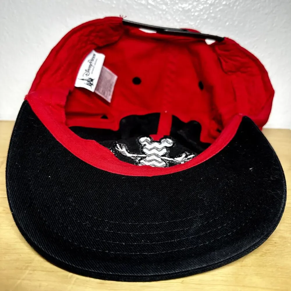 Disney Parks Snapback Cap Chevron Mickey Mouse Embroidered Red Black One Size